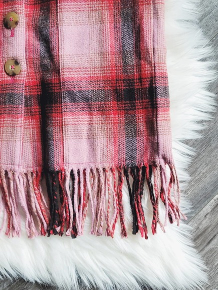 NEW Anthropologie Maeve Fringed Pink Blue Plaid Button Mini Skirt - 2 - Picture 6 of 9